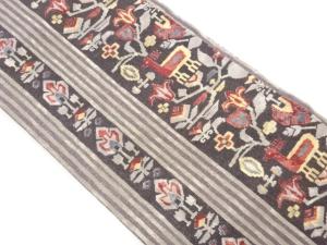 縮緬地縞に草花・鹿模様名古屋帯